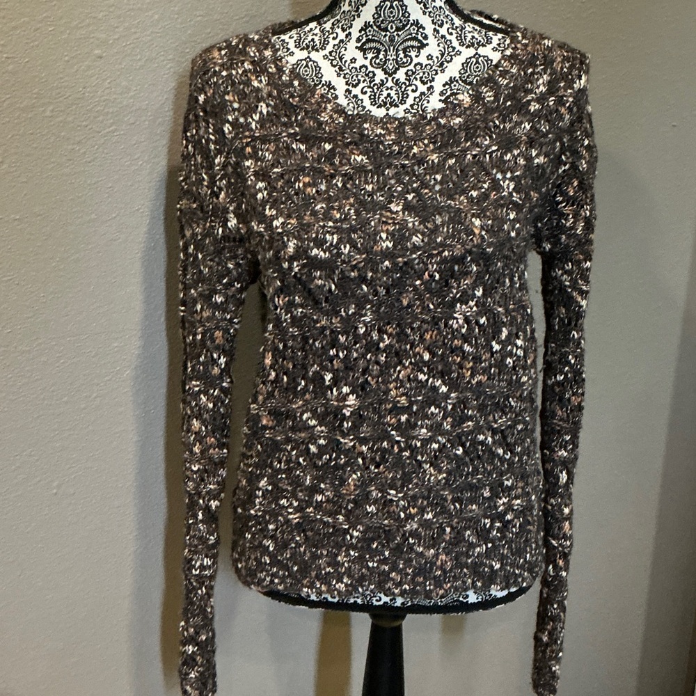 Hinge Long Sleeve Top in Brown and Cream Size Small